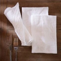 Lot De 3 Serviettes Gaze De Coton Gaïa Blanc Chantilly