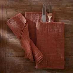 Lot De 3 Serviettes Gaze De Coton Gaïa Terracotta