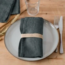Lot De 3 Serviettes Lin Lavé Louise Gris Ardoise
