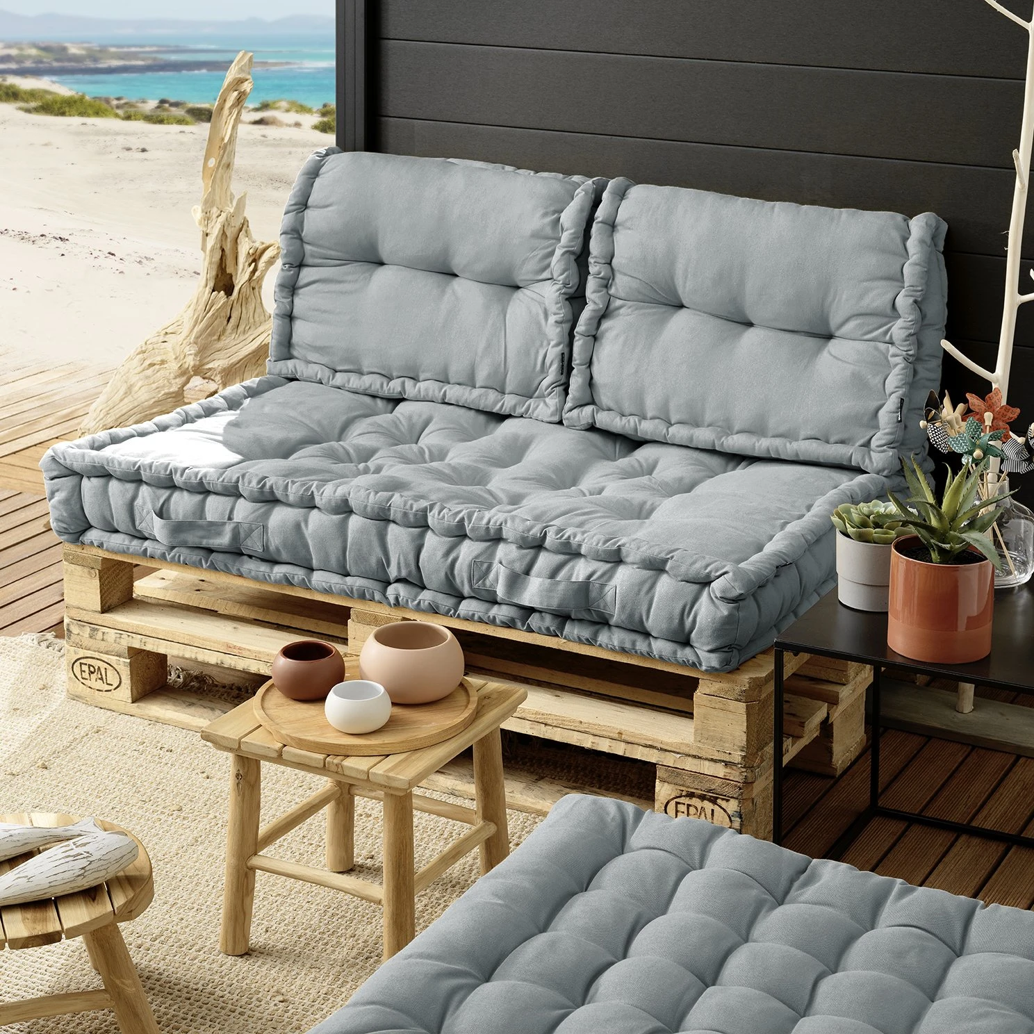 Kit coussins palette (L120 cm) Pixel Gris Kit Coussins Palette (L120 Cm) Pixel Gris -Eminza lot matelas palette 2 dossiers pixel gris 114929 1652773176