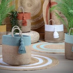 Tapis Jute (90 Cm) Maori Bleu Aqua -Eminza maori tapis diam 90 cm coton 20 jute 80 aqua 103220 1625652744