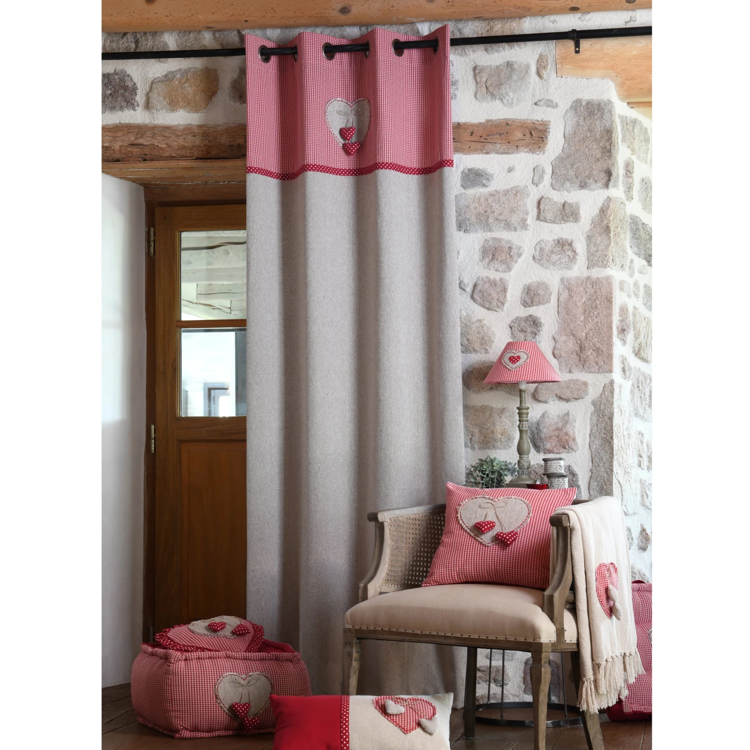 Rideau coton (140 x 260 cm) Marianne Rouge Rideau Coton (140 X 260 Cm) Marianne Rouge -Eminza marianne rideau 140x260 oeil rouge 129995 1688557142