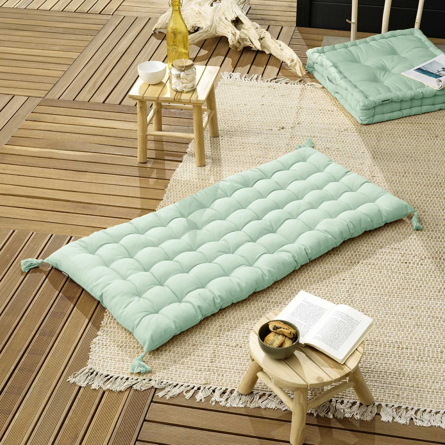 Matelas de sol (L120 cm) Pixel Vert menthe Matelas De Sol (L120 Cm) Pixel Vert Menthe -Eminza matelas de sol avec pompons 60 x 120 cm pixel menthe 114890 1652168227