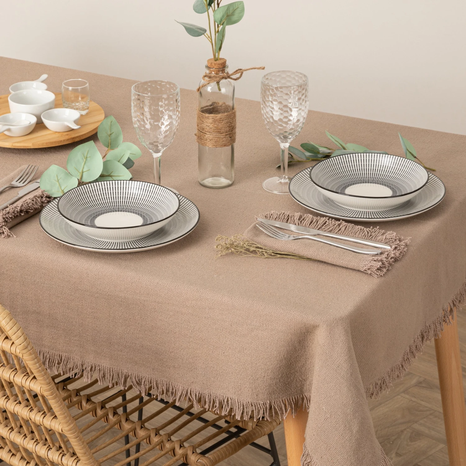 Nappe rectangulaire coton (L250 cm) Maha Beige Nappe Rectangulaire Coton (L250 Cm) Maha Beige -Eminza nappe cot frang maha li150x250 126780 1674633229