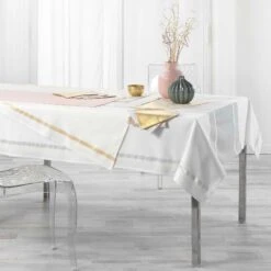 Nappe Rectangulaire (L240 Cm) Elegancia Argent -Eminza nappe rectangle 140 x 240 cm coton uni fils metallises elegancia argent 107738 1627463844