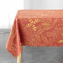 Nappe Rectangulaire (L300 Cm) Belflor Terracotta -Eminza nappe rectangle 150 x 300 cm polyester imprime metallise belflor terracotta or 118888 1656675034