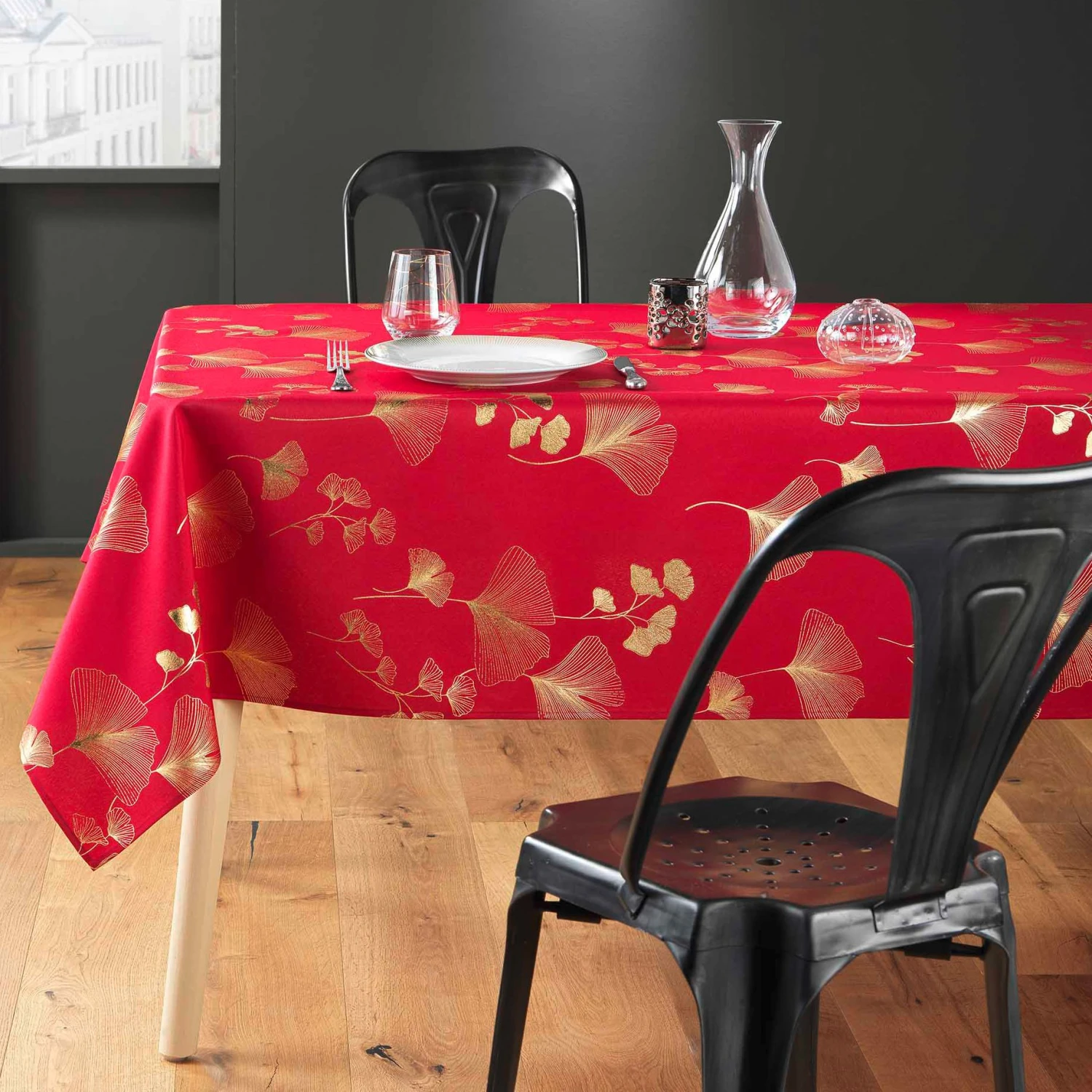 Nappe rectangulaire (L300 cm) Bloomy Rouge Nappe Rectangulaire (L300 Cm) Bloomy Rouge -Eminza nappe rectangle 150 x 300 cm polyester imprime metallise bloomy rouge or 131329 1695302655