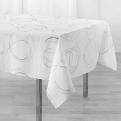 Nappe Rectangulaire (L300 Cm) Bully Blanche -Eminza nappe rectangle 150 x 300 cm polyester imprime metallise bully blanc 131343 1695212431