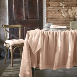 Nappe Rectangulaire Gaze De Coton (L250 Cm) Gaïa Rose Poudré