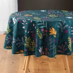 Nappe Ronde Anti-taches (D180 Cm) Bucolique Bleue -Eminza nappe ronde anti taches d180 cm bucolique bleue 126117 1674463858