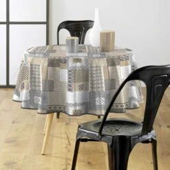 Nappe Ronde Tissu PVC (D160 Cm) Costa Grise