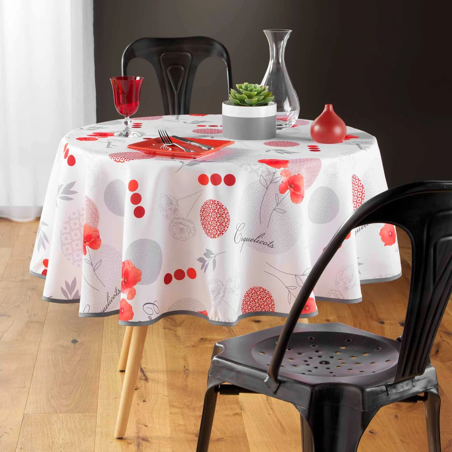 Nappe ronde anti-taches (D180 cm) Pavotine Rouge Nappe Ronde Anti-taches (D180 Cm) Pavotine Rouge -Eminza nappe ronde diam tre 180 cm pavotine polyester imprim 126120 1673356106