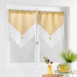 Paire De Voilages (60 X 160 Cm) Duetto Jaune Miel Et Blanc