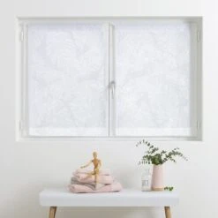 Paire De Voilages (60 X 90 Cm) Feuilles Blanc