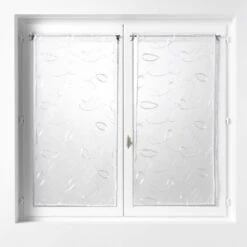 Paire De Voilages (60 X 120 Cm) Hoops Blanc -Eminza paire droite passe tringle 2 x 60 x 120 cm voile sable brode hoops blanc 113477 1643014850