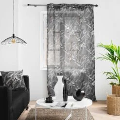 Voilage (140 X 240 Cm) Cabana Noir -Eminza panneau a oeillets 140 x 240 cm voile sable imprime cabana noir 130478 1690364407