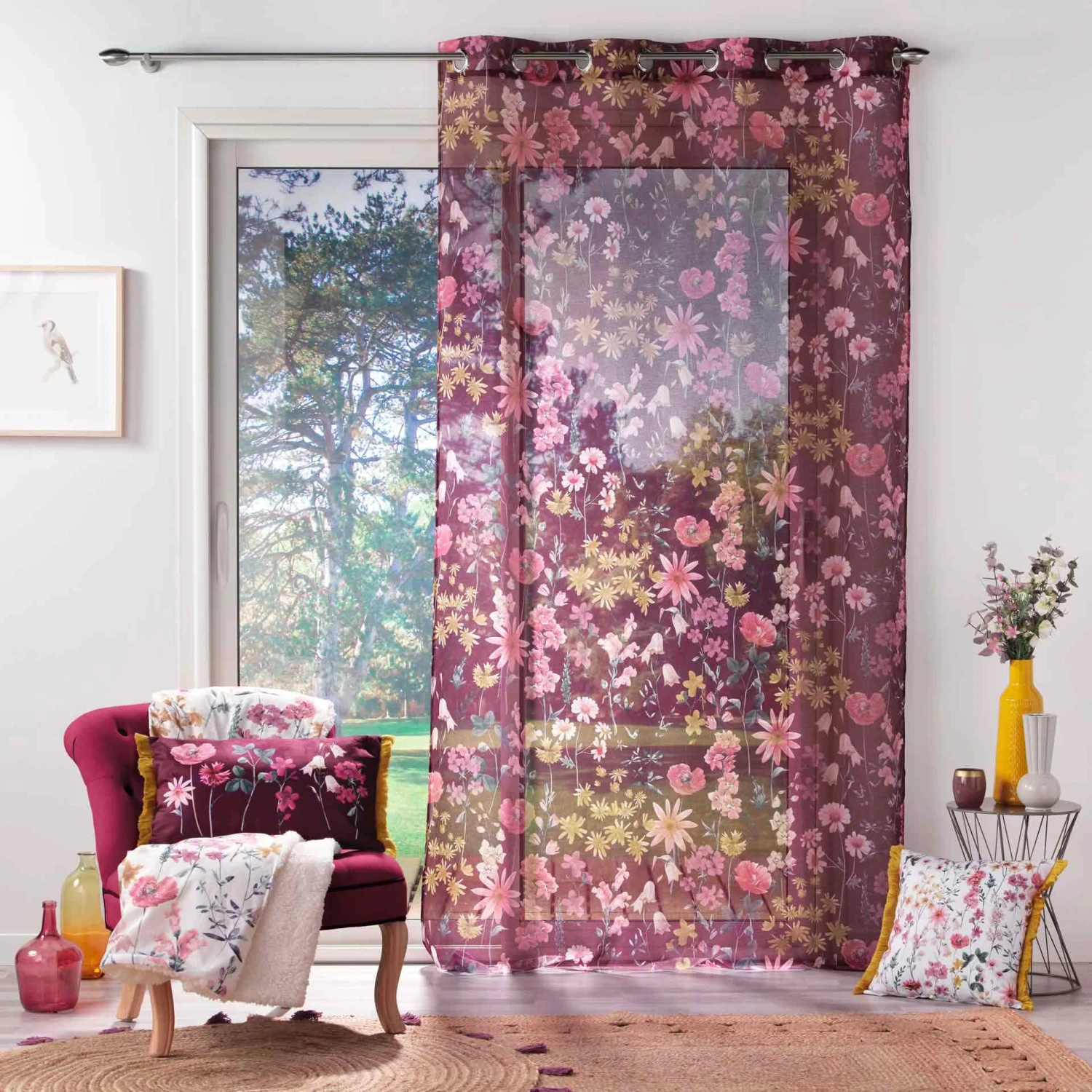 Voilage (140 x 240 cm) Florabella Violet prune Voilage (140 X 240 Cm) Florabella Violet Prune -Eminza panneau a oeillets 140 x 240 cm voile sable imprime florabella prune 117748 1656417758