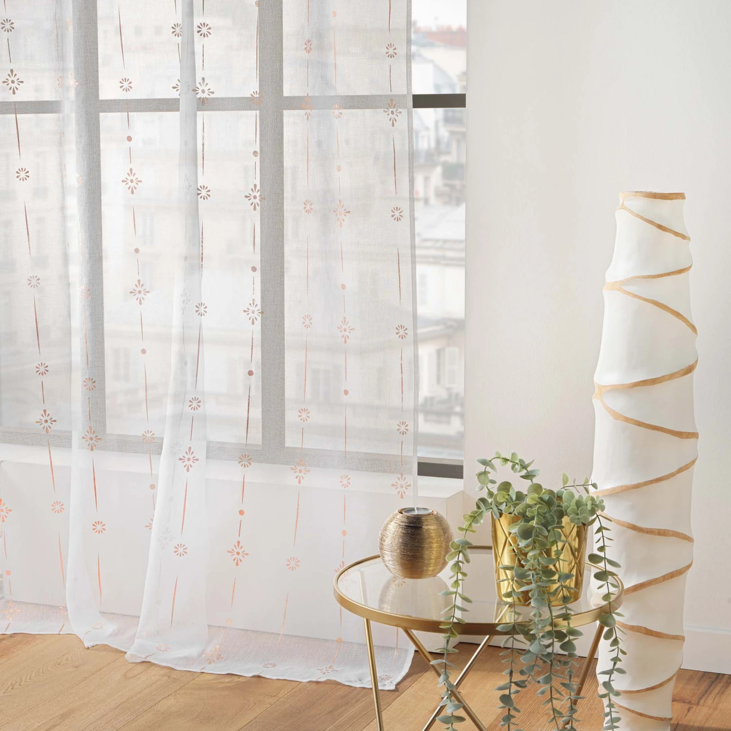 Voilage (140 x 240 cm) Ariane Rose Voilage (140 X 240 Cm) Ariane Rose -Eminza panneau a oeillets 140 x 240 cm voile sable imprime metallise ariane or rose 130487 1690365619