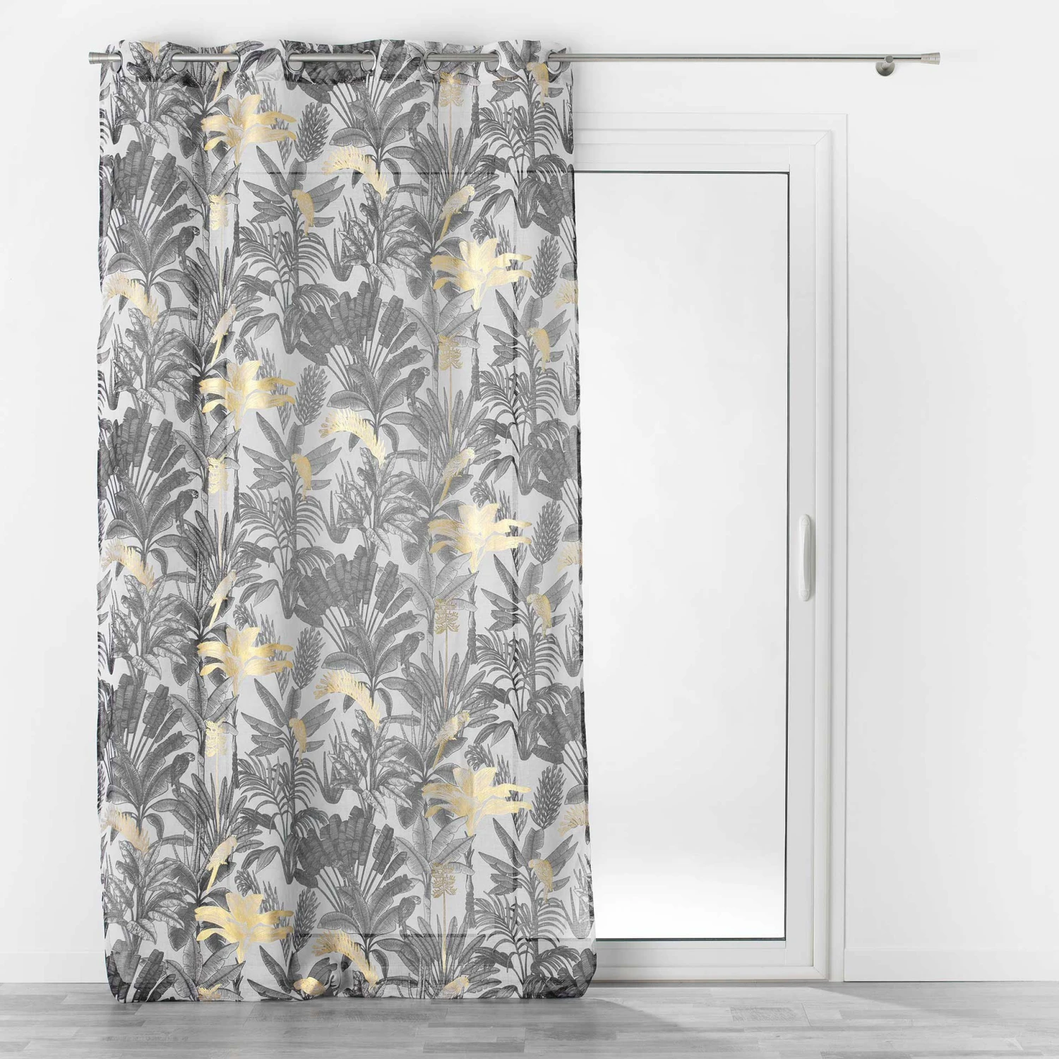 Voilage (140 x 240 cm) Karaba Noir Voilage (140 X 240 Cm) Karaba Noir -Eminza panneau a oeillets 140 x 240 cm voile sable imprime metallise karaba 106412 1627549335