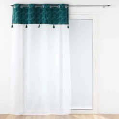 Voilage (140 X 240 Cm) Palmina Bleu Canard -Eminza panneau a oeillets 140 x 240 cm voile sable top velours pompon palmina bleu 117898 1656402280