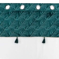 Voilage (140 X 240 Cm) Palmina Bleu Canard -Eminza panneau a oeillets 140 x 240 cm voile sable top velours pompon palmina bleu 117898 1656402302