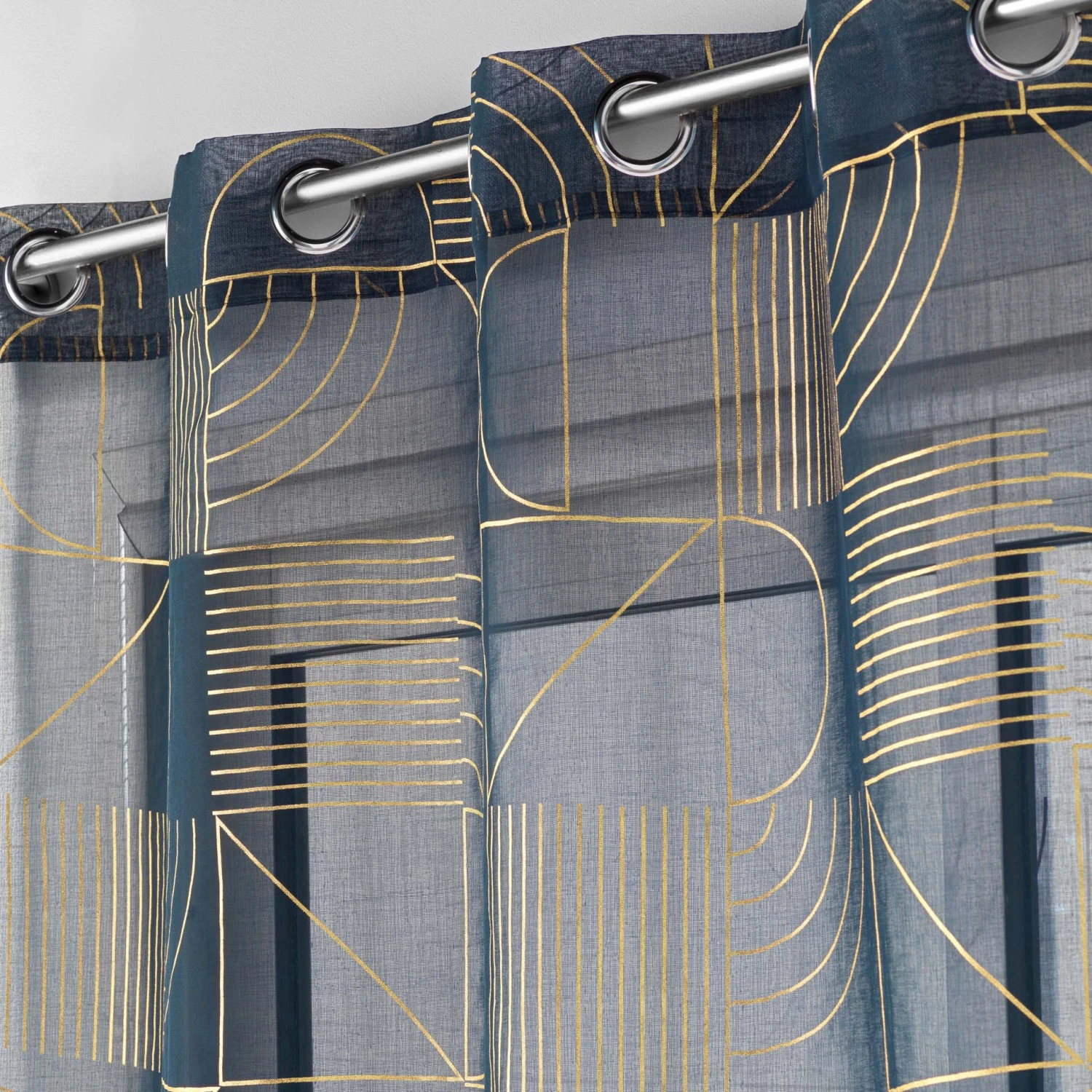 Voilage (140 x 280 cm) Lineor Bleu marine Voilage (140 X 280 Cm) Lineor Bleu Marine -Eminza panneau a oeillets 140 x 280 cm voile sable imprime metallise lineor marine or 117919 1656339944