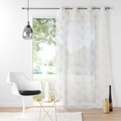 Voilage (140 X 280 Cm) Sixtine Or 2 Voilage (140 X 280 Cm) Sixtine Or -Eminza panneau a oeillets 140 x 280 cm voile sable imprime metallise sixtine or 130512 1690372320