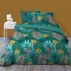 Housse De Couette Et Deux Taies Coton (260 Cm) Aurelyne Bleue