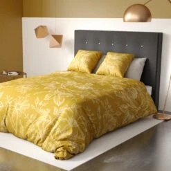 Housse De Couette Et Deux Taies Coton Bio (240 Cm) Victoria Jaune Ocre