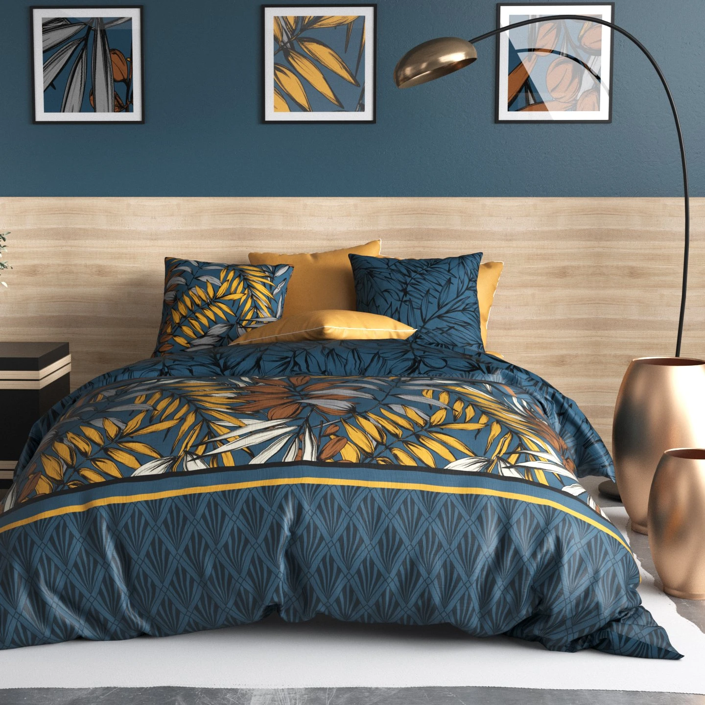 Housse de couette et deux taies coton (260 cm) Salva Bleue Housse De Couette Et Deux Taies Coton (260 Cm) Salva Bleue -Eminza parure de couette 3pcs 260x240cm 100 coton 57 fils cm2 salva 127669 1678791585