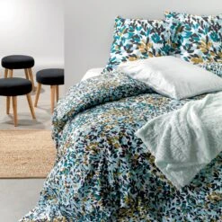 Housse De Couette Et Deux Taies Coton Bio (260 Cm) Telma Bleue