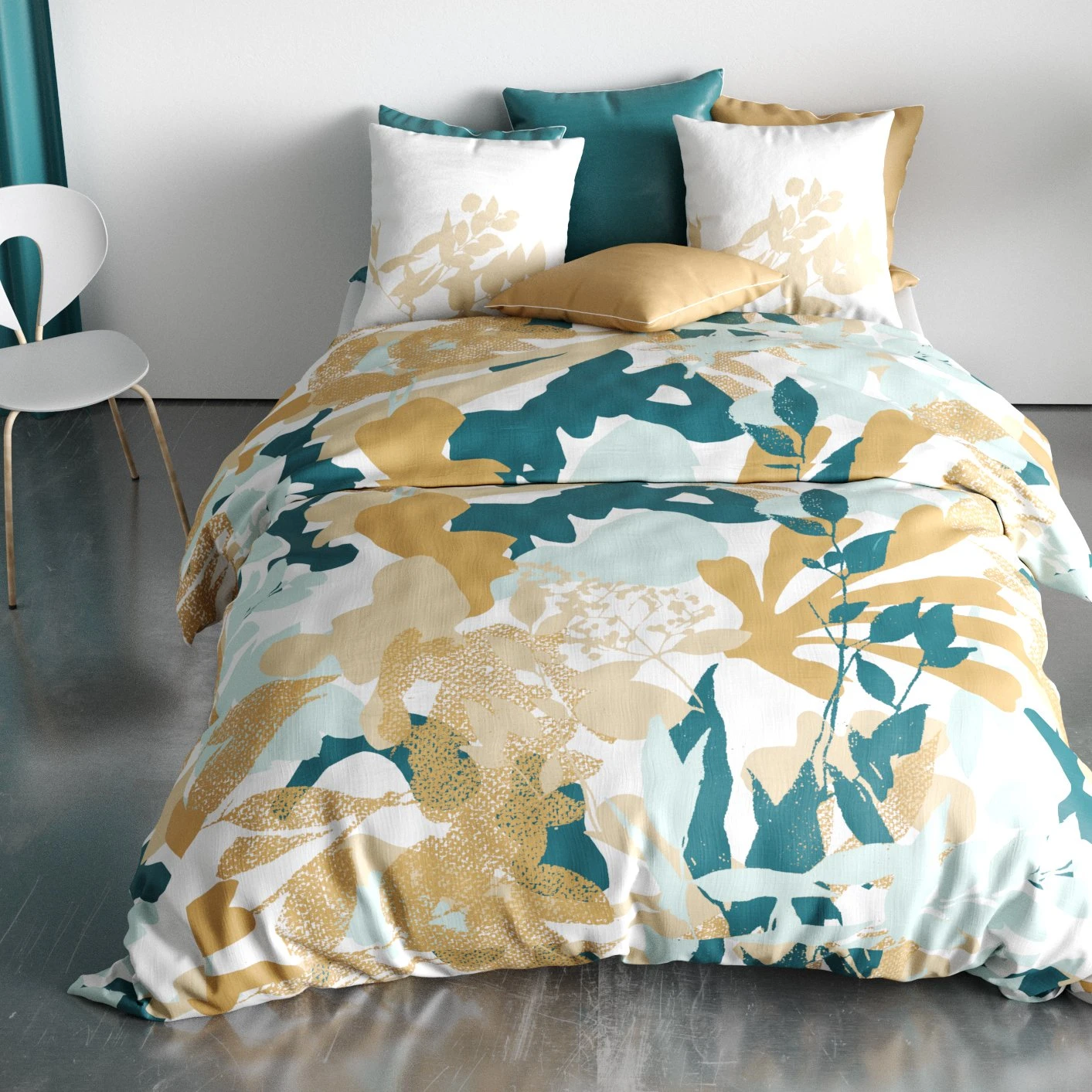 Housse de couette et deux taies coton (240 cm) Izia Fresh Multicolore Housse De Couette Et Deux Taies Coton (240 Cm) Izia Fresh Multicolore -Eminza parure housse de couette 3pcs 240x220cm 100 coton premium 57fils izia fresh 127636 1678789912