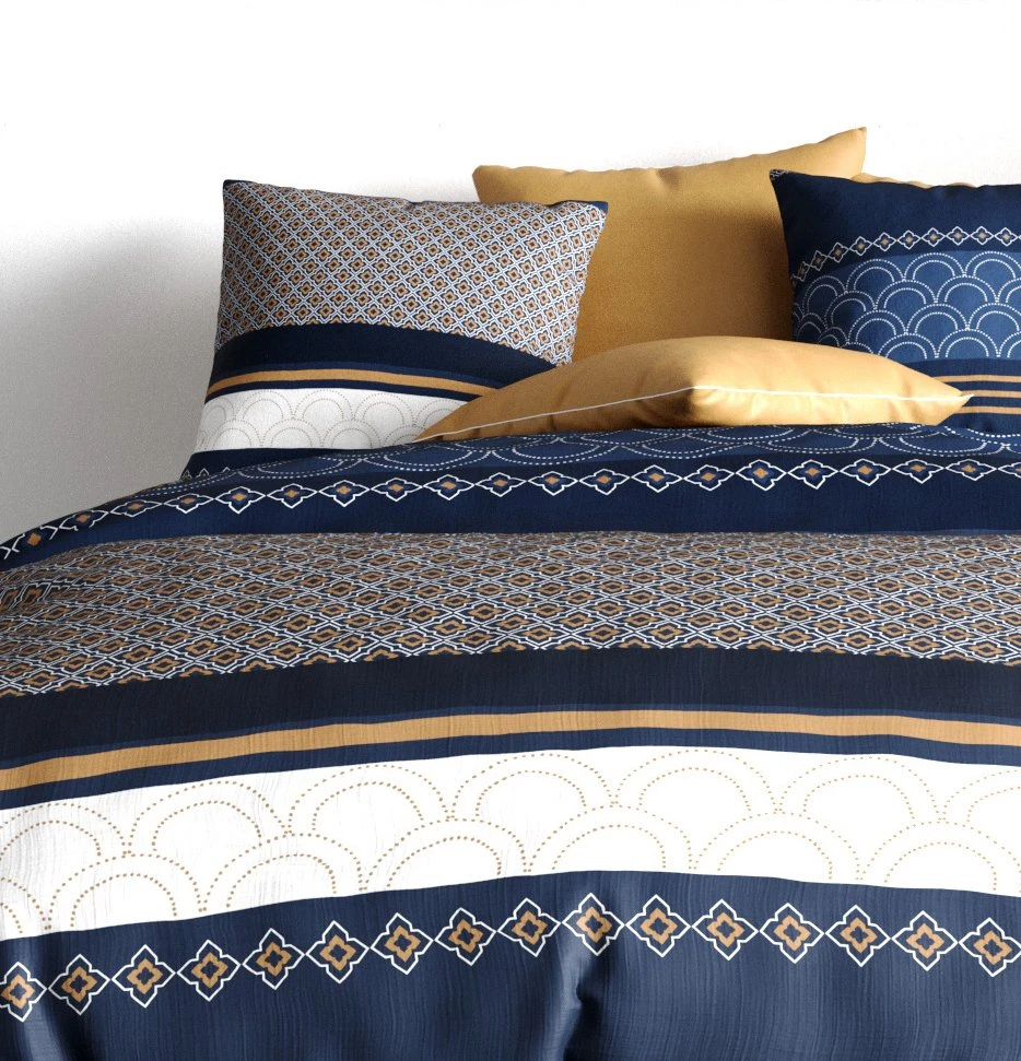 Housse de couette et deux taies coton (260 cm) Kalypso Bleue Housse De Couette Et Deux Taies Coton (260 Cm) Kalypso Bleue -Eminza parure housse de couette 3pcs 260x240cm 100 coton 57fils kalypso 124348 1664955741