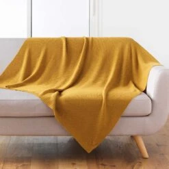 Plaid (150 Cm) Tricotine Jaune Ocre