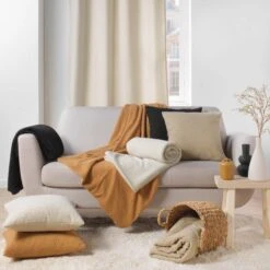 Plaid Bouclette (150 Cm) Wooly Noir -Eminza plaid 125 x 150 cm bouclette unie wooly noir 130519 1690203792