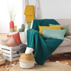 Plaid Doux (150 Cm) Gaufrette Terracotta -Eminza plaid 125 x 150 cm coton uni gaufrette terracotta 113975 1642169066