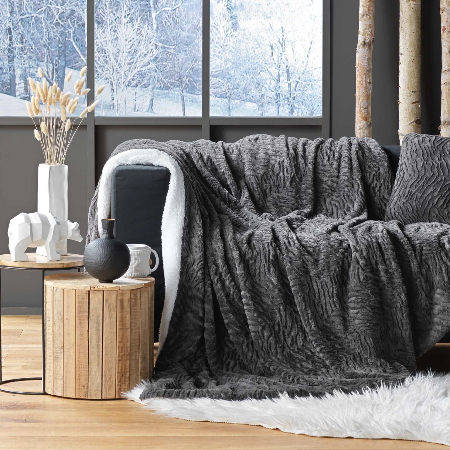 Plaid fausse fourrure (150 cm) Toronto Taupe foncé Plaid Fausse Fourrure (150 Cm) Toronto Taupe Foncé -Eminza plaid 125 x 150 cm imitation fourrure sherpa toronto 118372 1656072656