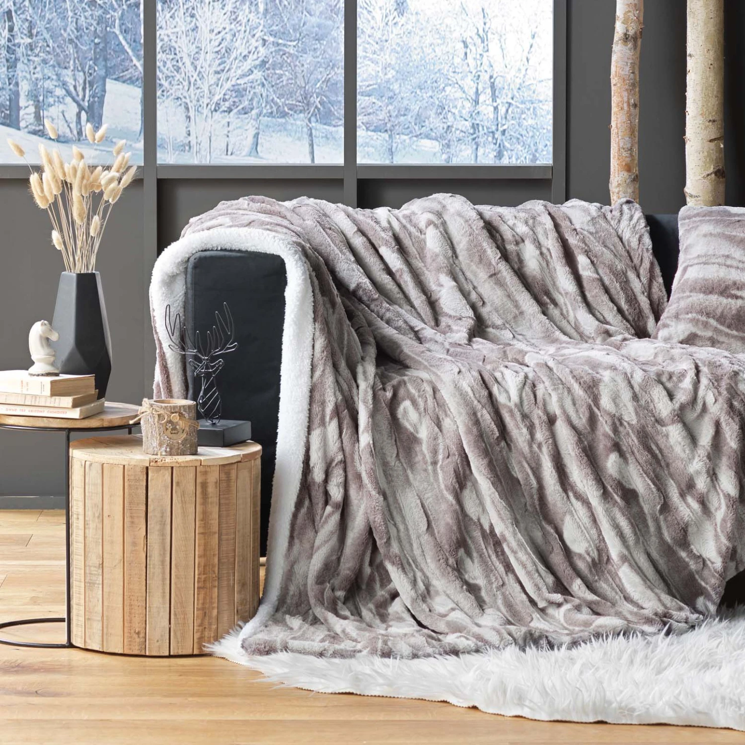 Plaid fausse fourrure (220 cm) Caribou Taupe Plaid Fausse Fourrure (220 Cm) Caribou Taupe -Eminza plaid 180 x 220 cm imitation fourrure sherpa caribou 118573 1656057893