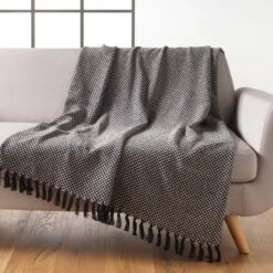 Plaid Coton (150 Cm) Jennie Noir -Eminza plaid a franges 125 x 150 cm coton tisse jennie 130434 1690205780