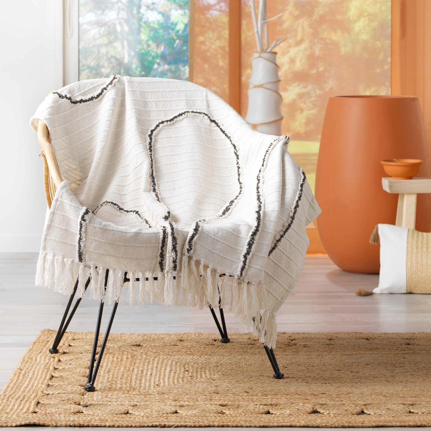 Plaid (150 cm) Kenya Noir Plaid (150 Cm) Kenya Noir -Eminza plaid a franges 125 x 150 cm coton uni fantaisie kenya lodge naturel noir 117922 1656318977