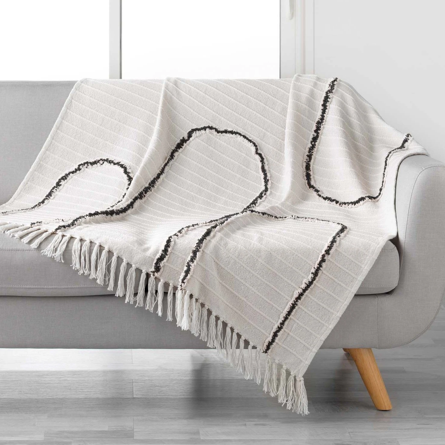 Plaid (150 cm) Kenya Noir Plaid (150 Cm) Kenya Noir -Eminza plaid a franges 125 x 150 cm coton uni fantaisie kenya lodge naturel noir 117922 1656319034