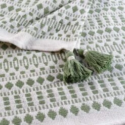 Jeté De Canapé (150 Cm) Maldives Vert 2 Jeté De Canapé (150 Cm) Maldives Vert -Eminza plaid a pompons 125 x 150 cm coton tisse maldives blanc kaki 113840 1642170933