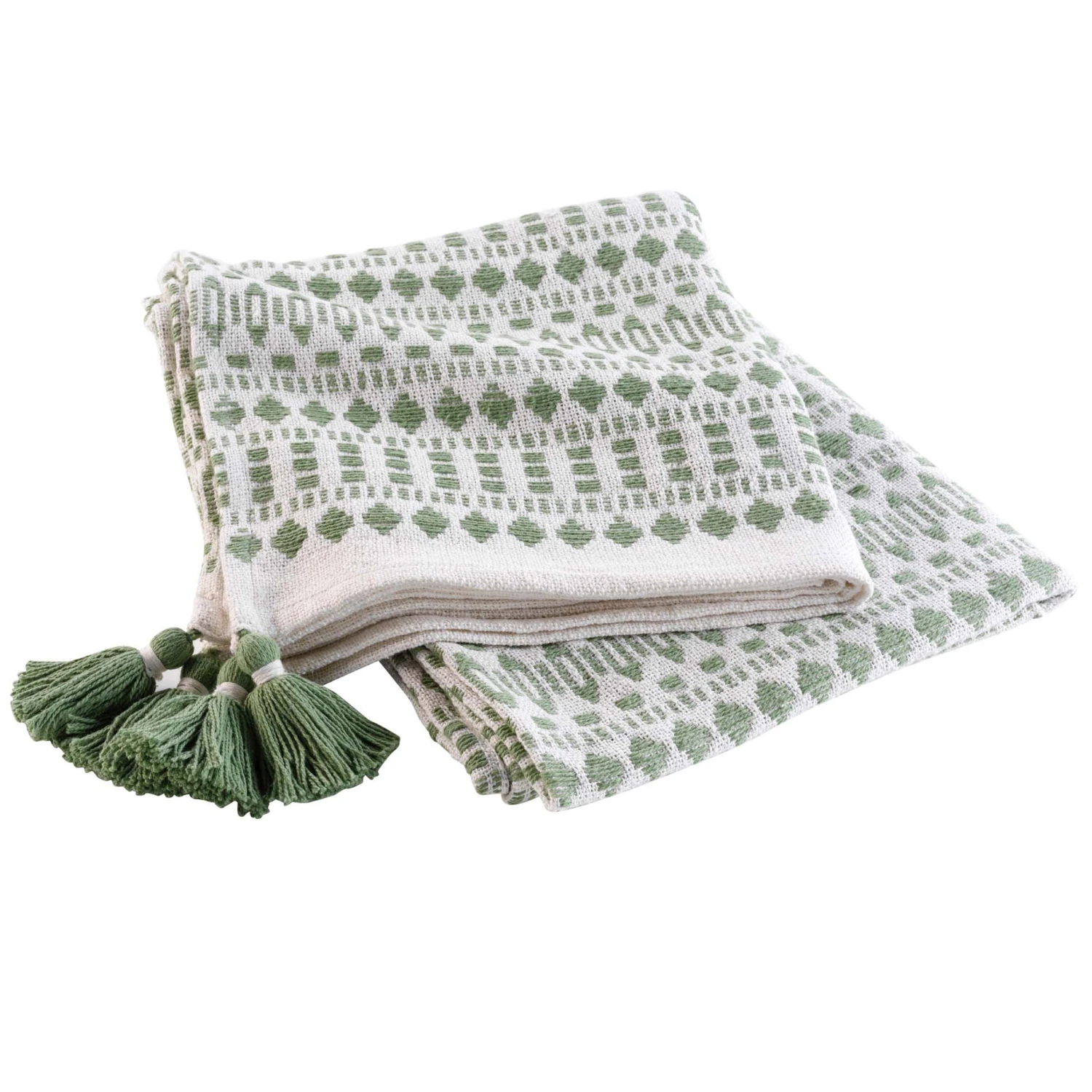 Jeté de canapé (150 cm) Maldives Vert Jeté De Canapé (150 Cm) Maldives Vert -Eminza plaid a pompons 125 x 150 cm coton tisse maldives blanc kaki 113840 1642170963
