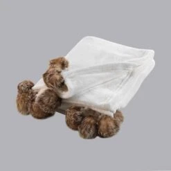 Plaid Doux (150 Cm) Snowy Ecru -Eminza plaid a pompons 125 x 150 cm flanelle unie snowy naturel 118159 1656669024