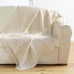 Plaid (150 Cm) Golden Sunset Ecru -Eminza plaid cocooning 150 cm golden sunset ecru 95926 1628684362