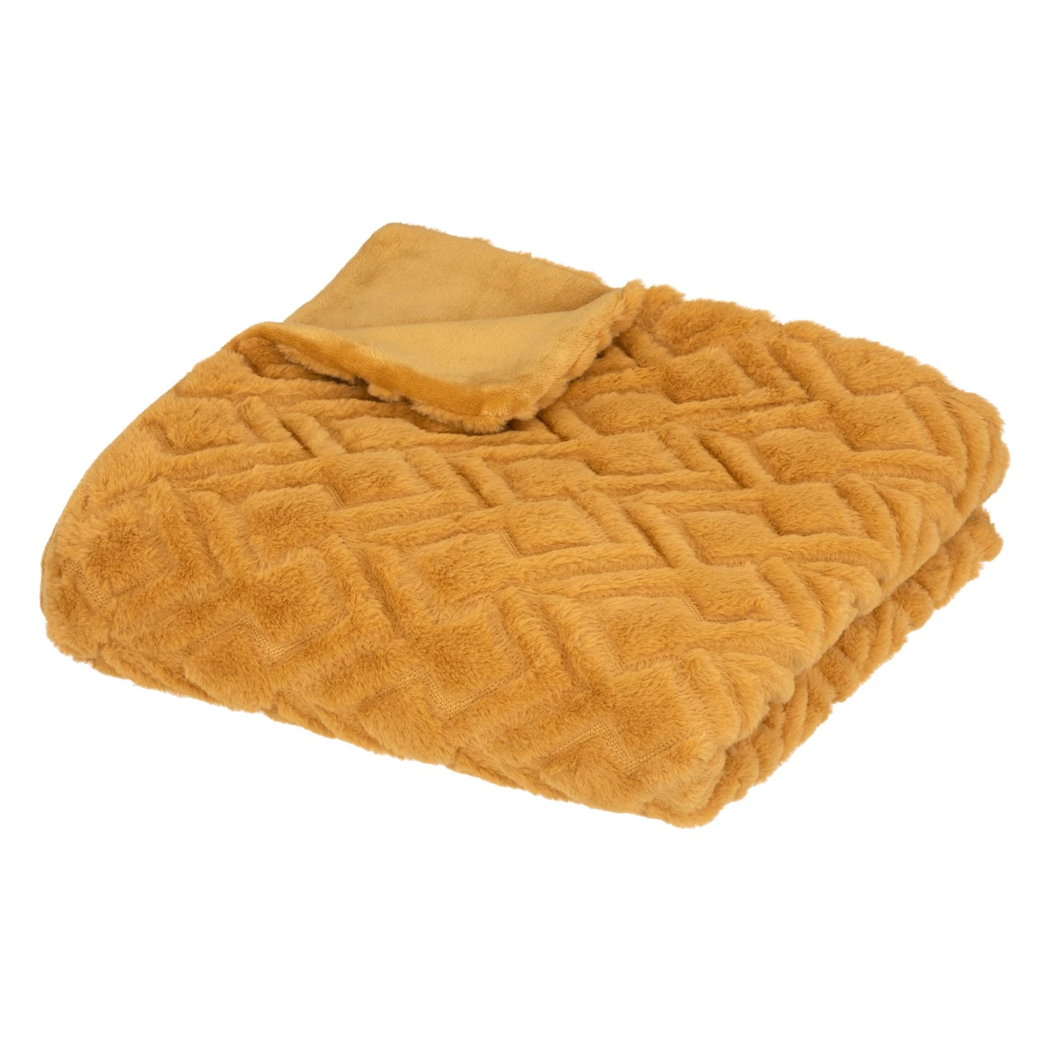 Plaid fausse fourrure (160 cm) Mara Jaune ocre Plaid Fausse Fourrure (160 Cm) Mara Jaune Ocre -Eminza plaid four brod mara oc120x160 119128 1657529031