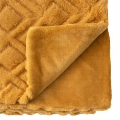 Plaid Fausse Fourrure (230 Cm) Mara Jaune Ocre -Eminza plaid four brod mara oc180x230 119182 1657525329
