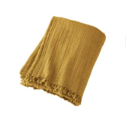 Plaid Gaze De Coton (160 Cm) Gaïa Jaune Safran 2 Plaid Gaze De Coton (160 Cm) Gaïa Jaune Safran -Eminza plaid franges 130 x 160 cm ga a safran 112754 1655799207