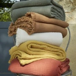 Plaid Gaze De Coton (160 Cm) Gaïa Terracotta -Eminza plaid franges 130 x 160 cm ga a terracotta 112757 1655799142