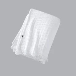 Plaid Gaze De Coton (220 Cm) Gaïa Blanc Chantilly -Eminza plaid franges 180 x 220 cm ga a chantilly 112817 1655797238